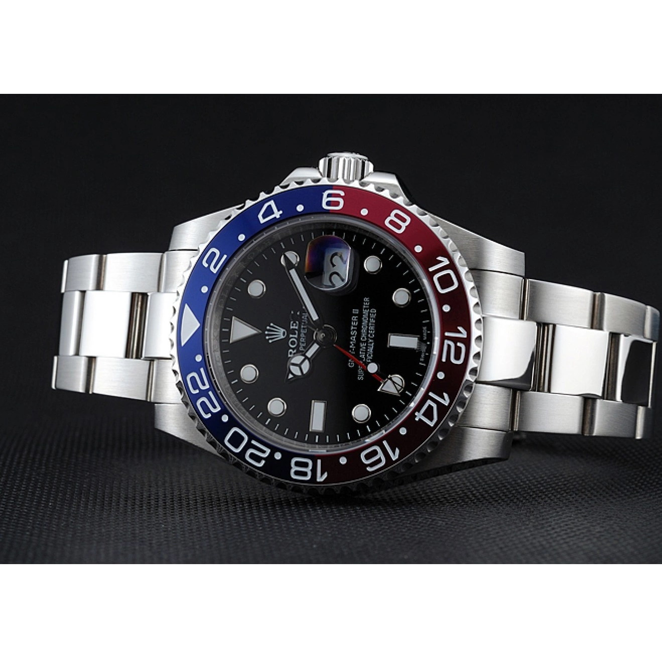 Rolex aaa copy Blue Rose Bezel Dial Red Rolex GMT Black Watch II Master 0518